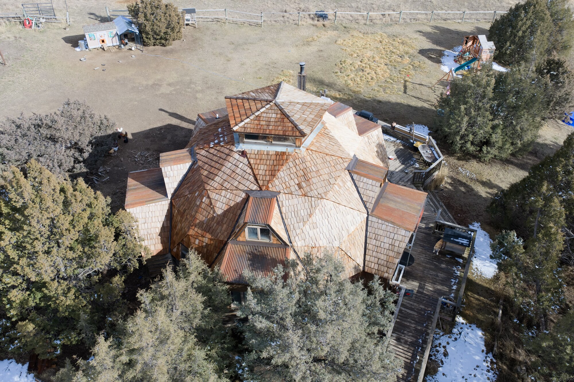 Aerial view of a finished roof in the Gallatin Valley
